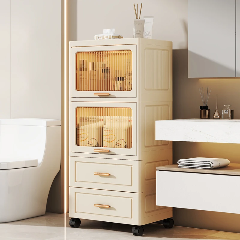 Drawer Storage Cabinet - Space-Saving Bathroom Organizer with Flip Lid, Slender Shelf for Toilet/Sink, Waterproof Vanity Cabinet