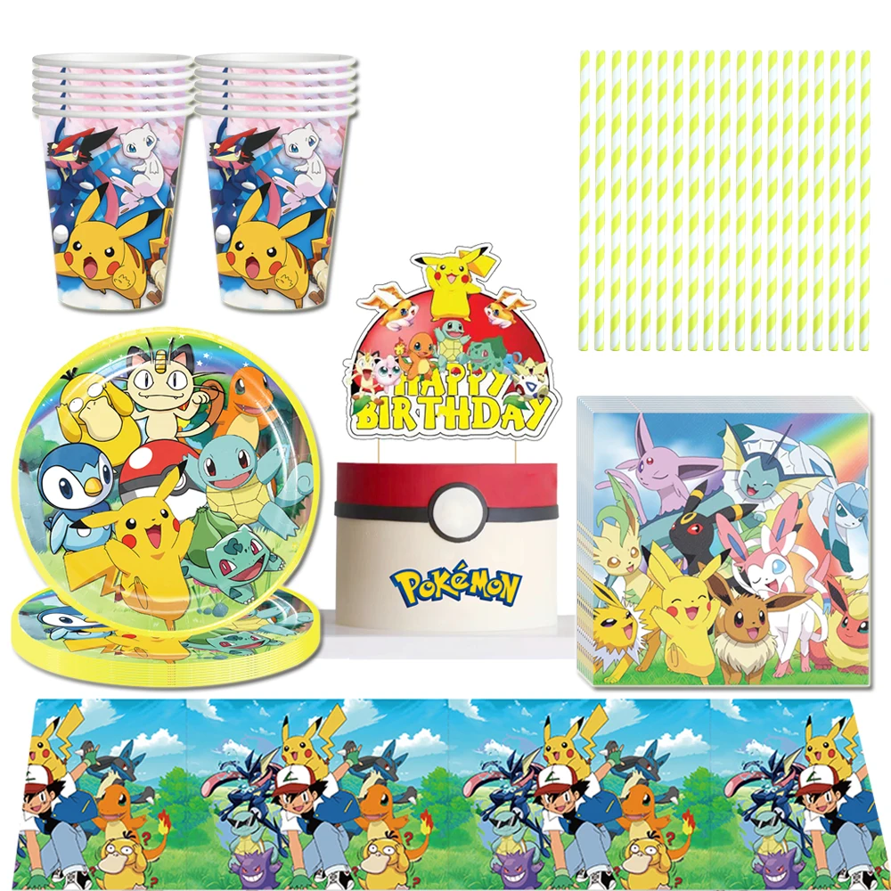 Pokemon Kindergeburtstagsparty Pikachu Anime-Charakter Cartoon-Geschirr Pappbecher Teller Kuchendekoration für Jungen Mädchen Party-Deko – Detail 5