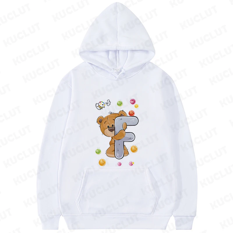 26 Alphabet A-Z Bear Print Hoodies Men Women Fashion Sweatshirt Hoodie Shirts White Essential Outerwear Women's Sweat-shirts