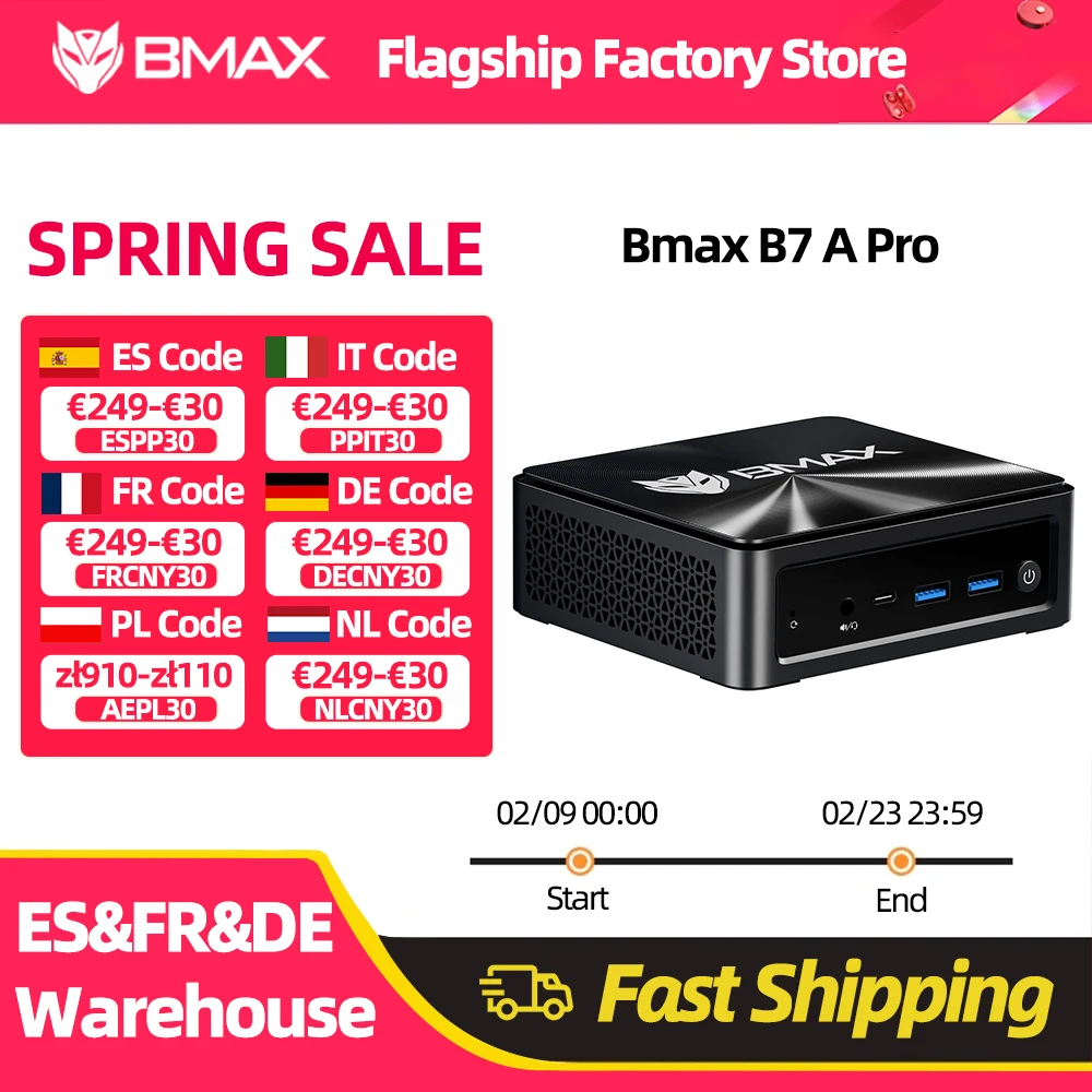 BMAX B7 A Pro Mini Pc AMD Ryzen 5 7430U processeur AMD Radeon graphique 16GB RAM 512GB SSD Windows 11 USB HDMI type-c Bluetooth