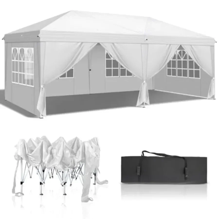 10x20 Feet Pop Up  Tent with 6 Sidewalls with Carry Bag Outdoor Gazebo Shelter Patio Event Tent Outdoor  Commercial
