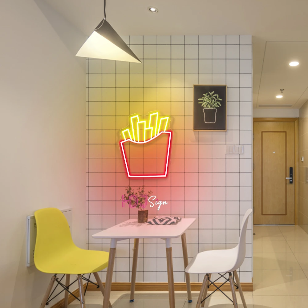 Chips Neon Light Led Lights French Fries Neon Sign For Restaurant Eating House Decor Wall Neon Led Sign Fast Food Shop Cinema