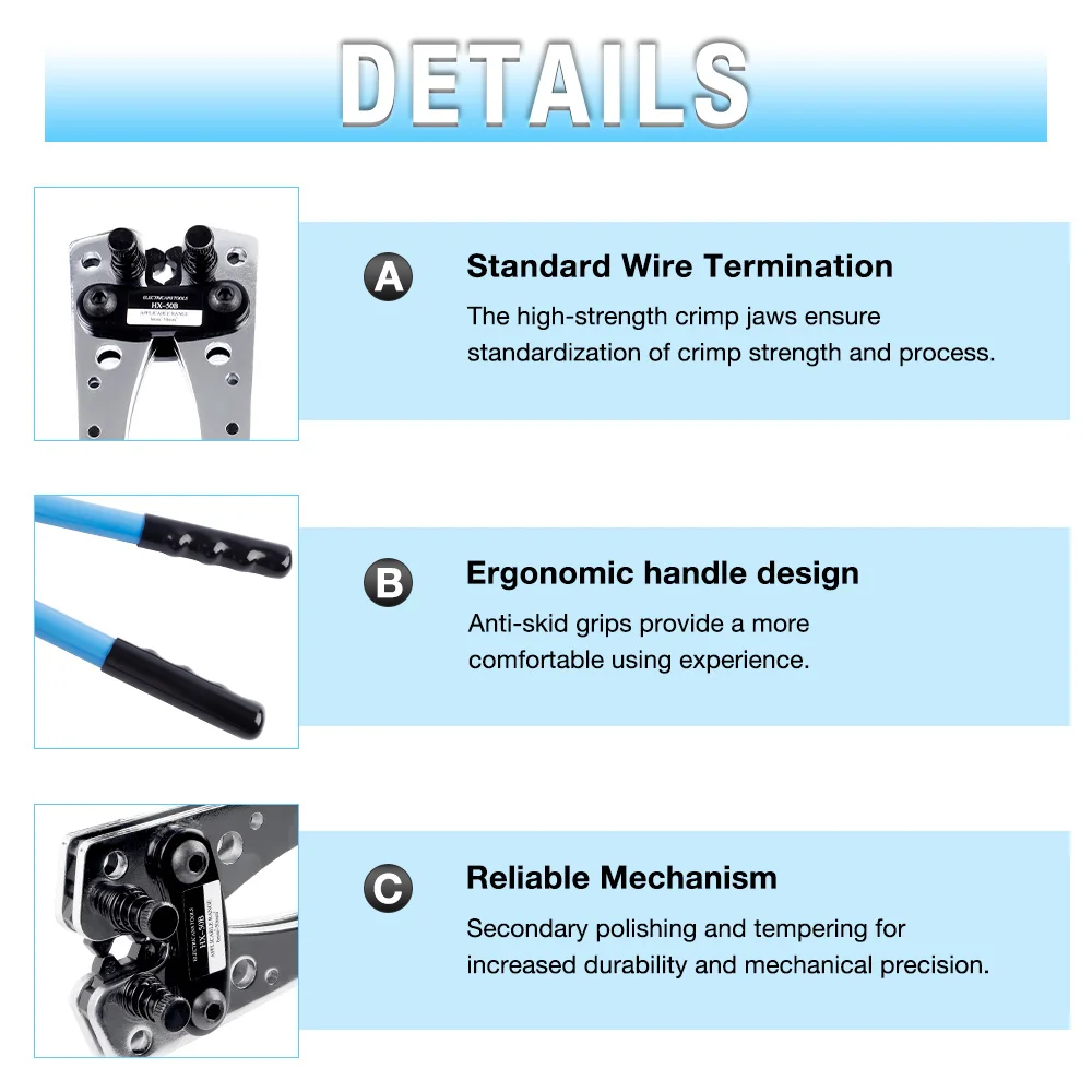 Kit de ferramentas de crimpagem de terminais de fio de bateria 10-1 AWG com cortador, ferramenta de crimpagem de terminais de fio de bateria de 6-50 mm, cortadores de cabo opcionais, terminais, tubos termoencolhíveis