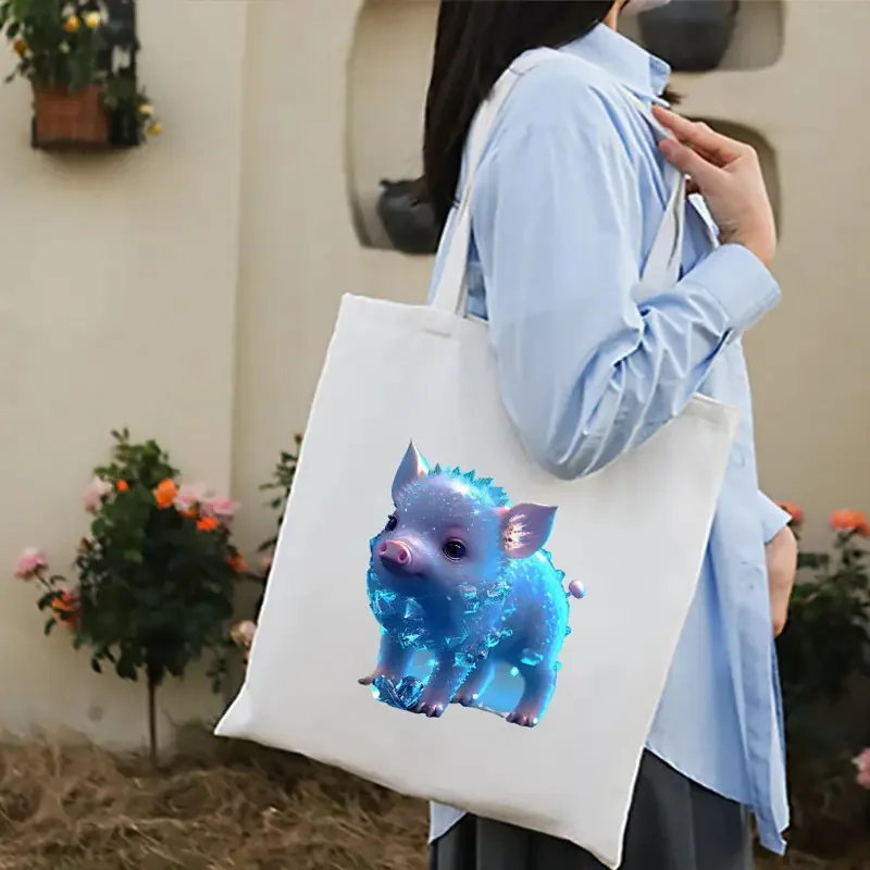Cute Red Cartoon Baby Devil Pig Print Canvas Tote Bag Women Casual Fashion Handbag Perfect Gift for Friends Daily Shopping