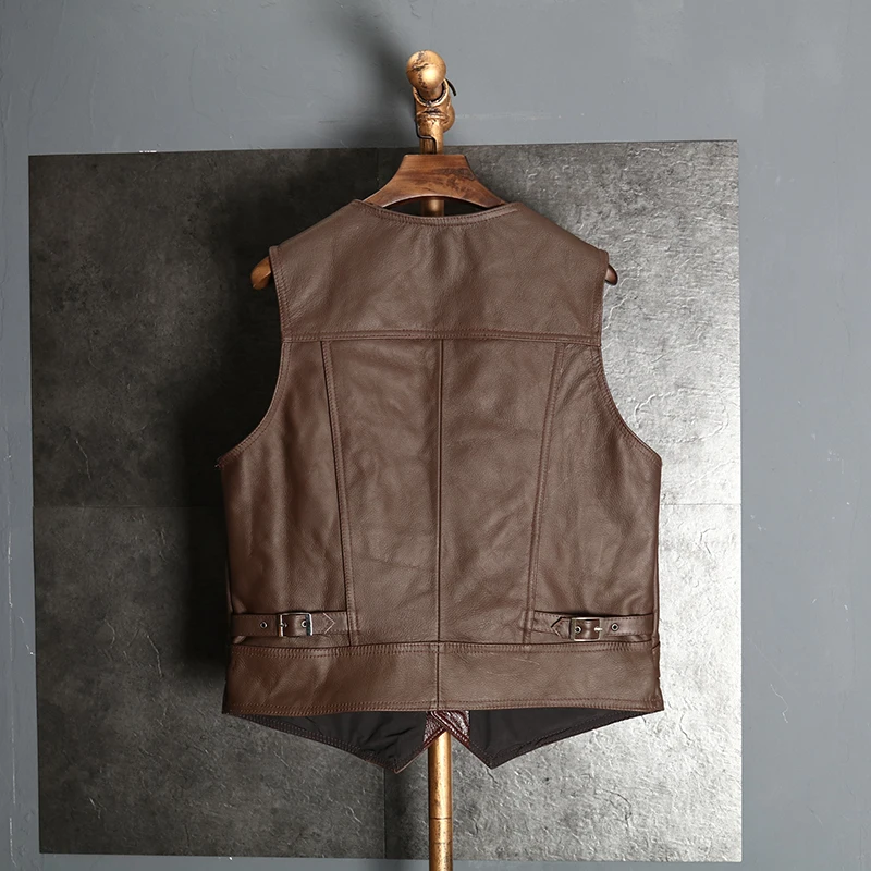 Casual Cow Men's Genuine Vest Waistcoat Sleeveless Leather Jacket For Motorcycle Biker Brown Size L-8XL