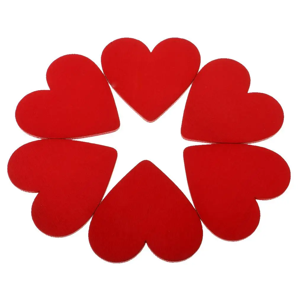 10 pieces Red Heart Shape Wood Slice Pieces for DIY Craft Scrapbooking 48mm