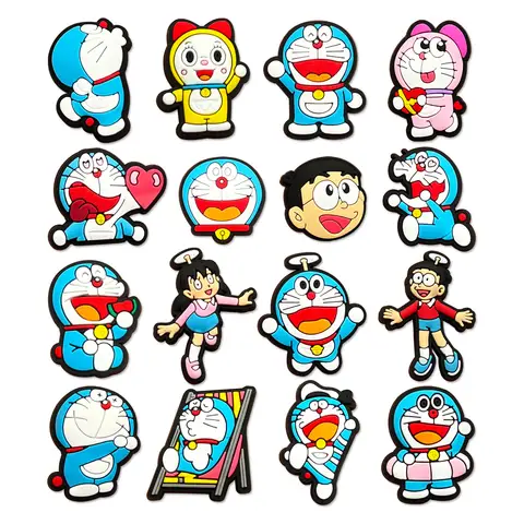 1-16 peças de Charms de PVC Doraemon para Crocs e Sandálias, Acessórios de Decoração de Sapatos de Desenho Animado Fofo, Presente