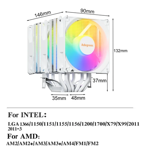 Imagen 2 del producto Enfriador de aire de CPU de 6 tubos de calor, enfriador de torre de procesor de PC PWM de 4 pines para Intel LGA 1700 1200 1150 1151 1155 2011 X79 X99 1366 AM5 AM4