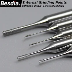 Besdia SDC/CBN Dia0.3~1.0mm Interal Grinding Points Diamond Micropores Grinding Points Precision Small Grinding Head Shank3.0