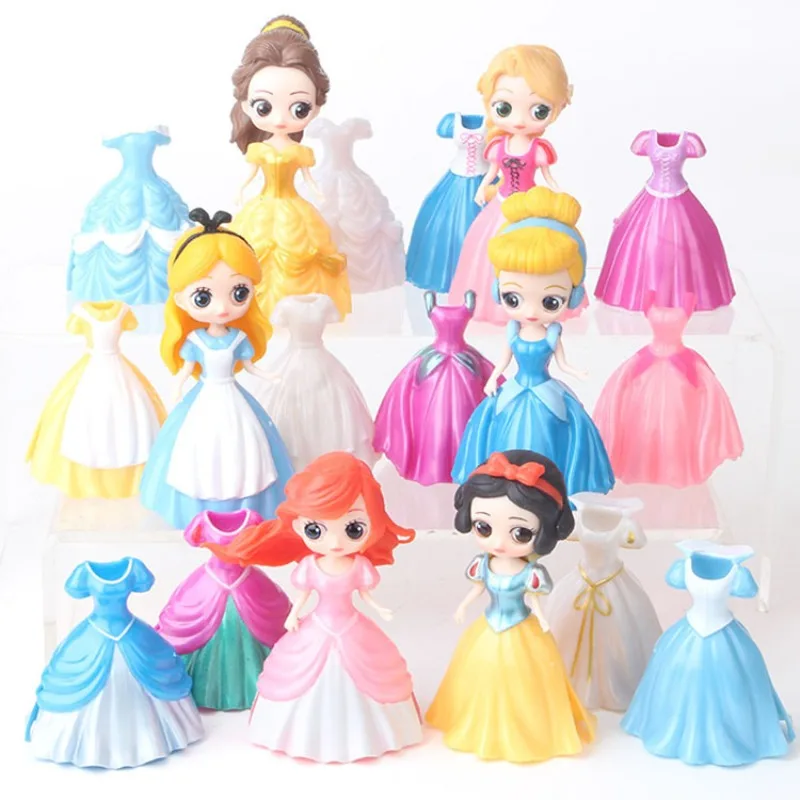 Dress-up Princess Elsa Anna Sofia Sleeping Beauty PVC Statue Action Figurine Desk Collectible Model Toys Figures Gift