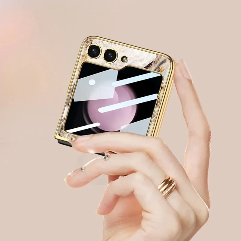 GKK Original Case For Samsung Galaxy Z Flip 5 Painted Glass Plating Case Outer Screen Glass Hard Cover For Galaxy Z Flip5 4 Case