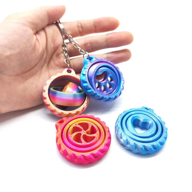 3D Printed Spinning Gyro Keychain Colorful Toy for Stress Relief Anxiety Rotating Key Ring Backpack Car Decor Gift Stress Reli