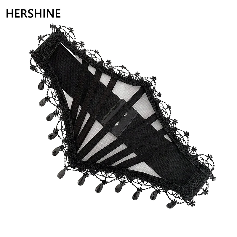 

HERSHINE женский элегантный и стильный сетчатый кружевной кулон с кристаллами, эластичный широкий пояс, готический стиль Харадзюку Y2K, весна, лето