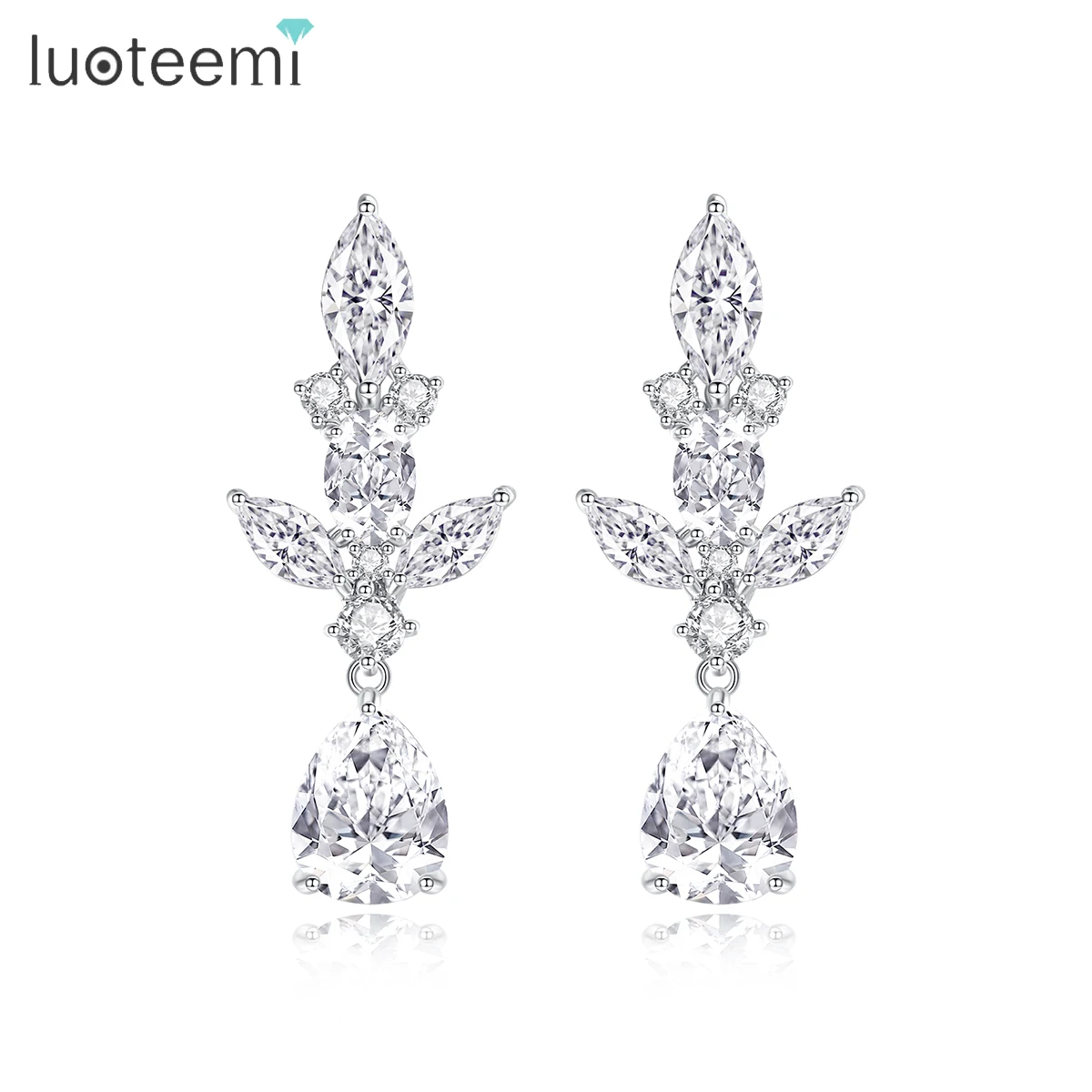 Luotemi Luxe Geometrische Waterdruppel Zirkonia Pave Bengelen Oorbellen Koreaanse Mode Bruiloft Bruidsjubileum Accessoires