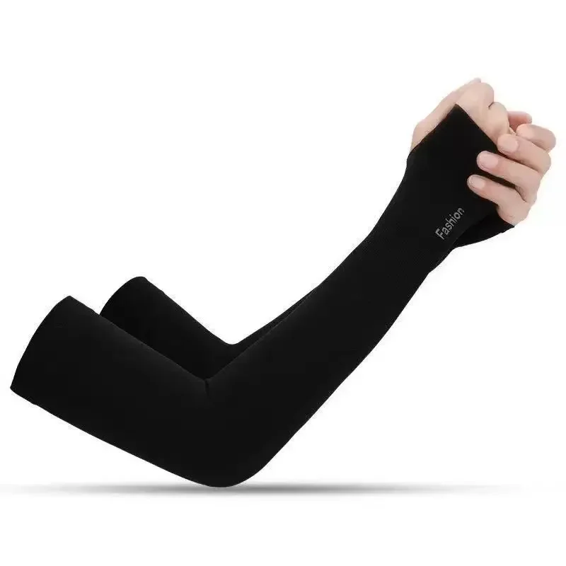 Outdoor Riding Ice Silk Sleeve 1 Pair Finger Sleeve Ice Cool Wearing High Elastic Elbow Spring Summer  Fingerless Fishing Custom