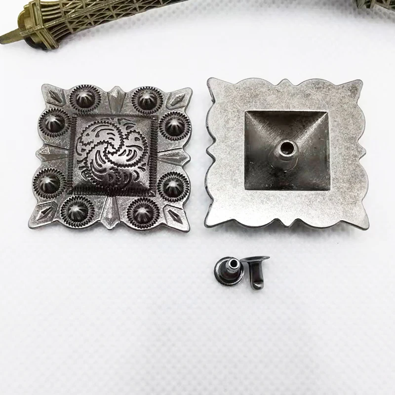 5PCS 31MM Western Cowboy Berry Saddle Bridle Leathercraft Square Rivet Silver Belt Concho Decor DIY Sewing Accessory