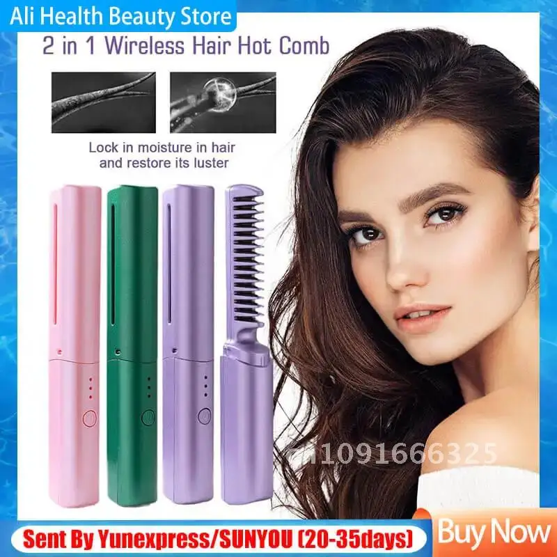 4000mah Wireless Professional Hair Straightener Curler Comb Styling Curling Straightening Fast Heating Tools Ion Brush Negative