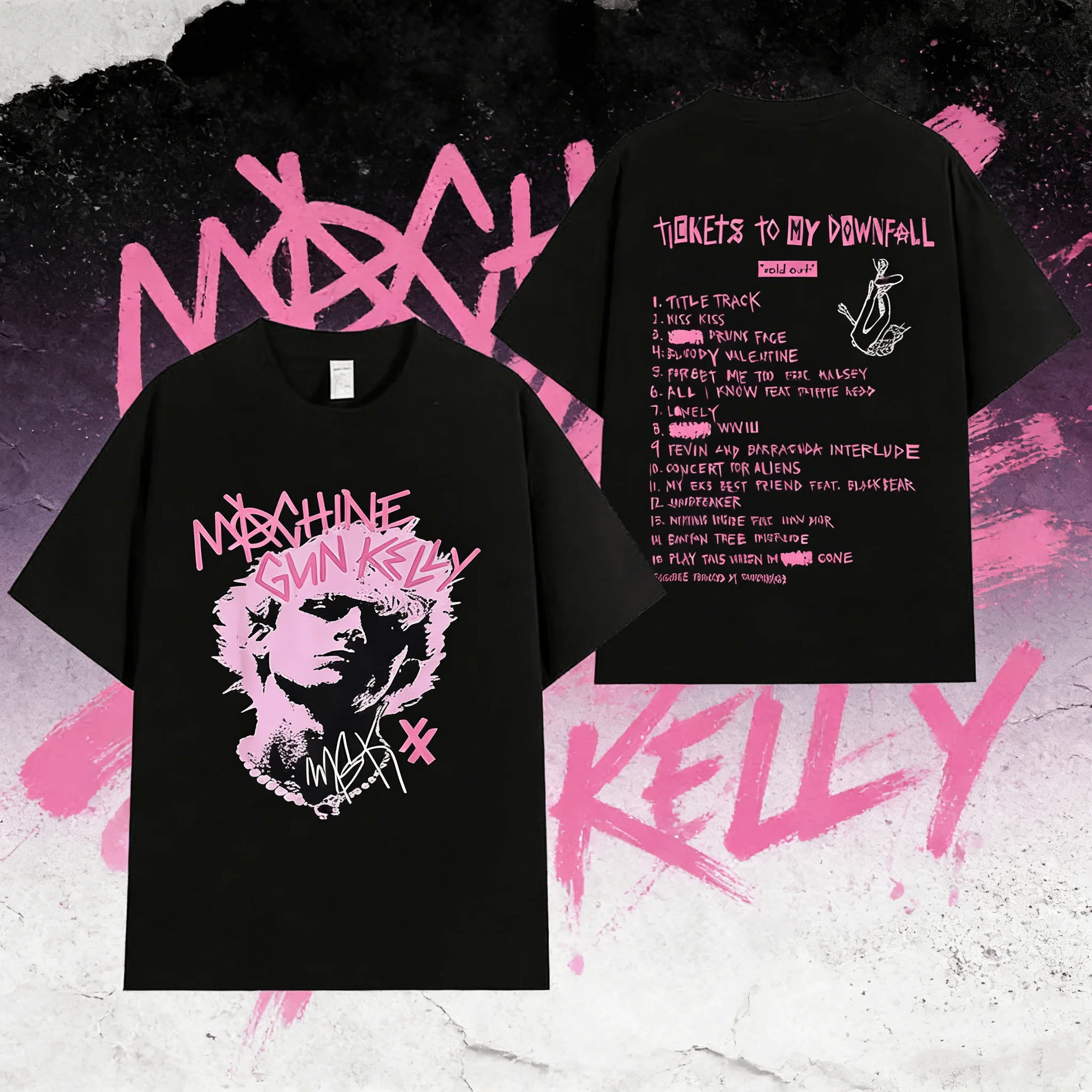 MGK رشاش كيلي جولة 2025 نمط تي شيرت القوطية الرجال الهيب هوب تي شيرتات قصيرة الاكمام ريترو مطبوعة القطن الخالص تي شيرت #1