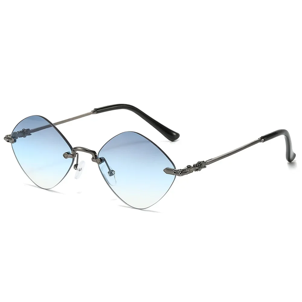 Fashionable Frameless SunglassesUV Resistant Diamond Shaped Small Frame Sunglasses Essential for Street Concave Styling