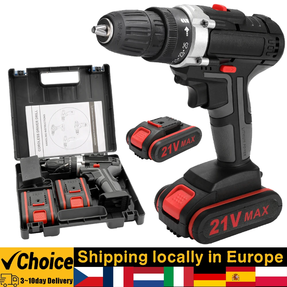 21V Impact Electric Cordless Drill High-power Battery Wireless Rechargeable Hand Drills Brush Motor Home DIY Electric Power Tool