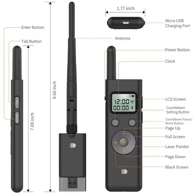 For Wireless PowerPoint Presentation Ppt Pointer Clicker Presenter LCD Display Green Light RF Remote Control 300M Distance