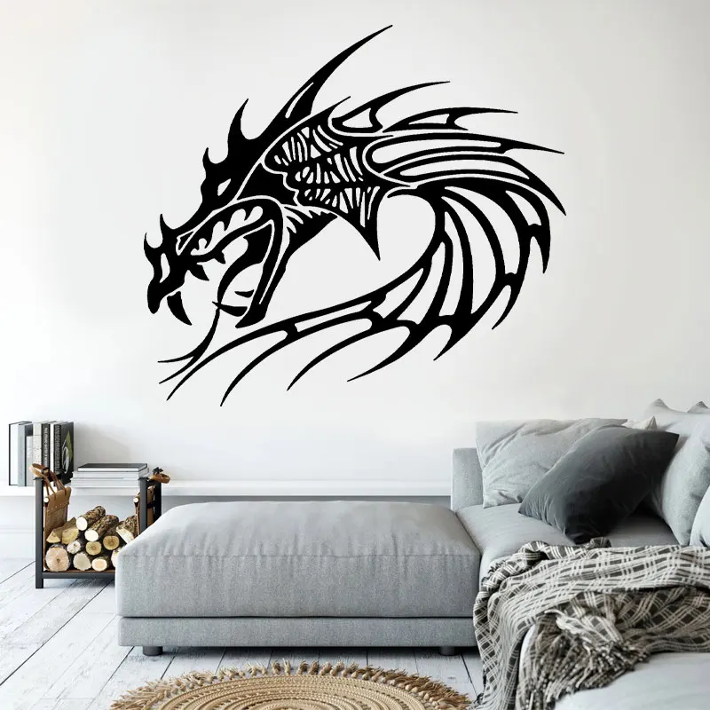 التنين رئيس الجدار ملصق الفينيل الوشم استوديو ملصق مائي ديكور غرفة التصميم الداخلي خلفية للإزالة ذاتية اللصق الجداريات A160
