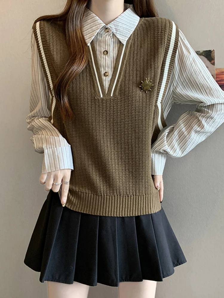 

Женский зимний модный вязаный жилет крупной вязки в полоску, универсальная верхняя одежда, повседневный крой, для колледжа