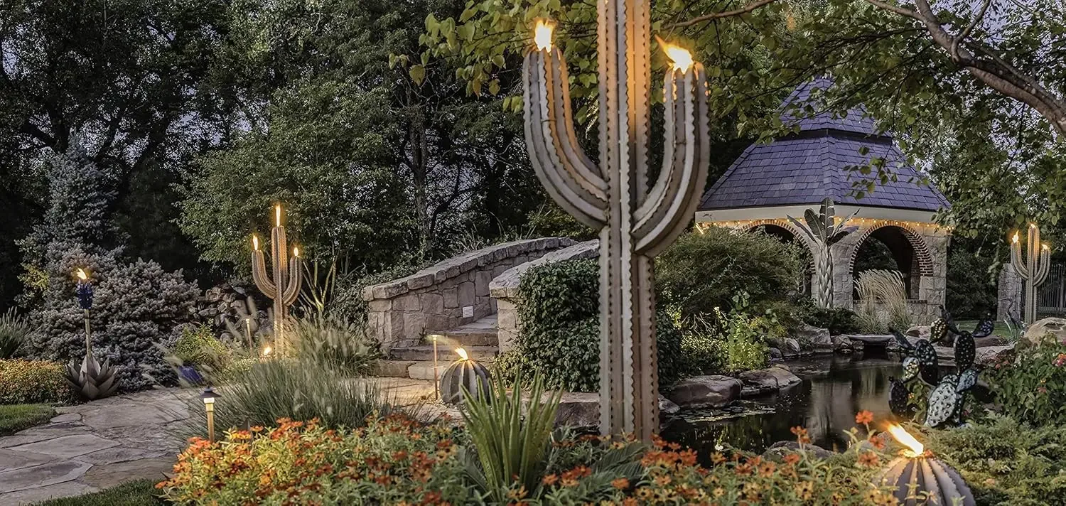 شعلة صبار ساجوارو - (صغيرة - 21 بوصة عرض × 60 بوصة ارتفاع × 8 بوصة عمق) - فن الفناء والحديقة المعدنية الخارجية #5