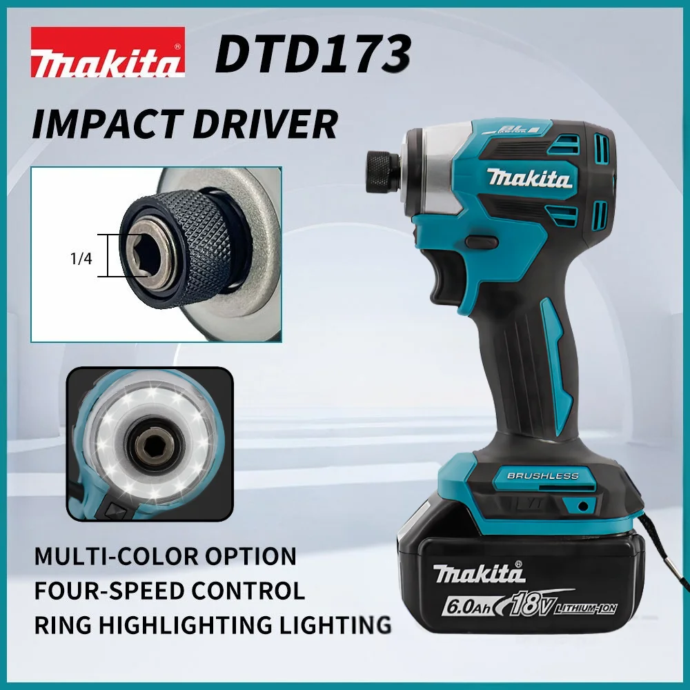 Makita Brushless Impact Driver DTD173 18V Lithium Cordless Electric Drill Power Tool Multifunction Household Tool（No Battery）