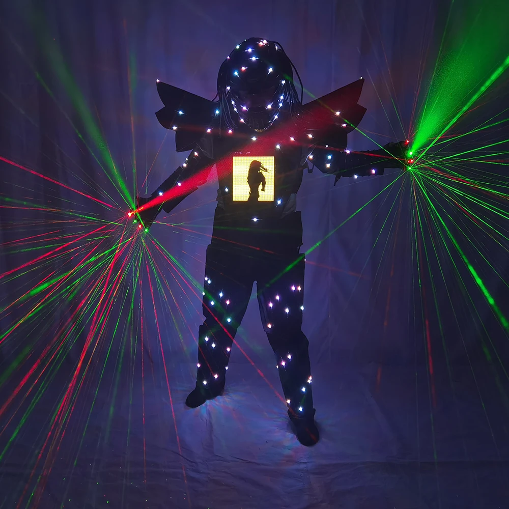 Pixels LED Robot Suit, Full Color Change, Stage Show, Singer Party Performance Wear, Helmet with Laser Gloves