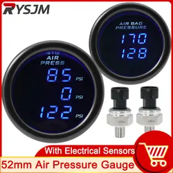 52MM Air Pressure Guage LED Digital Air Suspension Gauge with 1/8NPT Electrical Sensors 0-220PSI Triple Display Dual Display