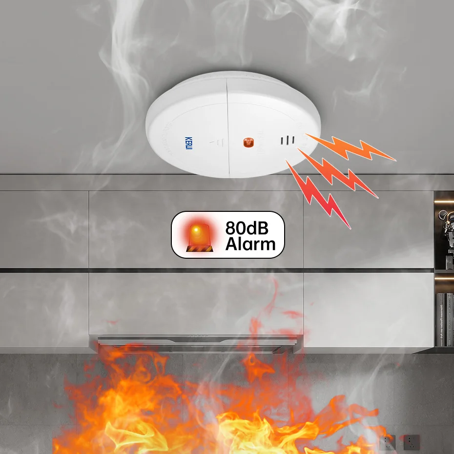 KERUI-Detectores de Fumaça Sem Fio, Casa, Cozinha Segurança, Smoke Sensor, Alarme para GSM, Wifi, Sistema de Alarme, Usado Agora, 433MHz