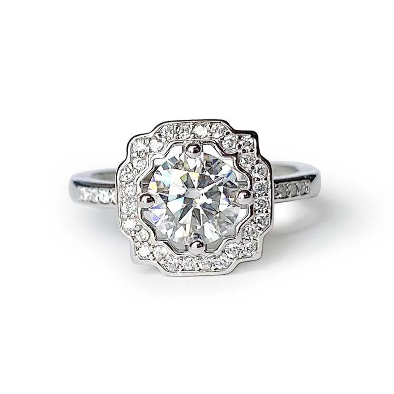 

S925 Silver Moissanite Class D 1 Carat Certificate GRA Japanese and Korean Retro White Personality Women's Ring