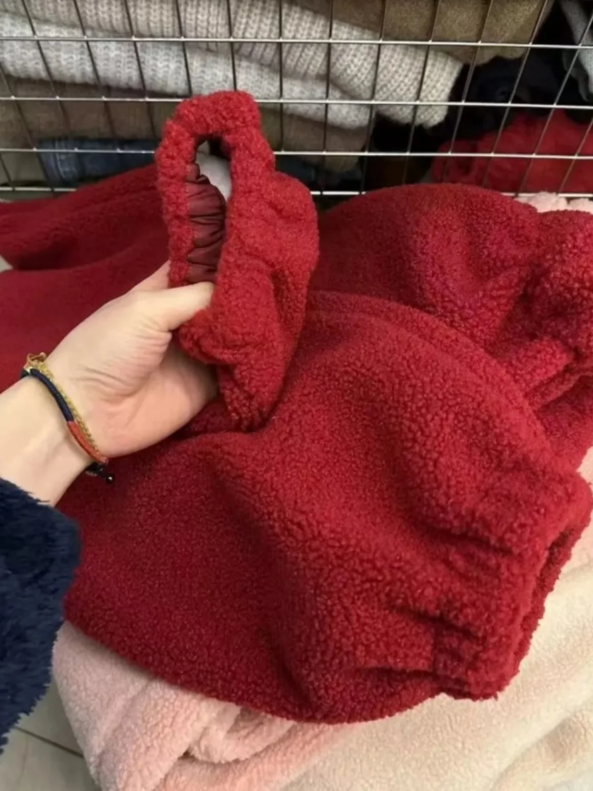 

Thiened Lamb Fur Particle Velvet Red Dstring Sweatpants Women's Winter Warm Casual Sports Pants High Waist Straight Leg