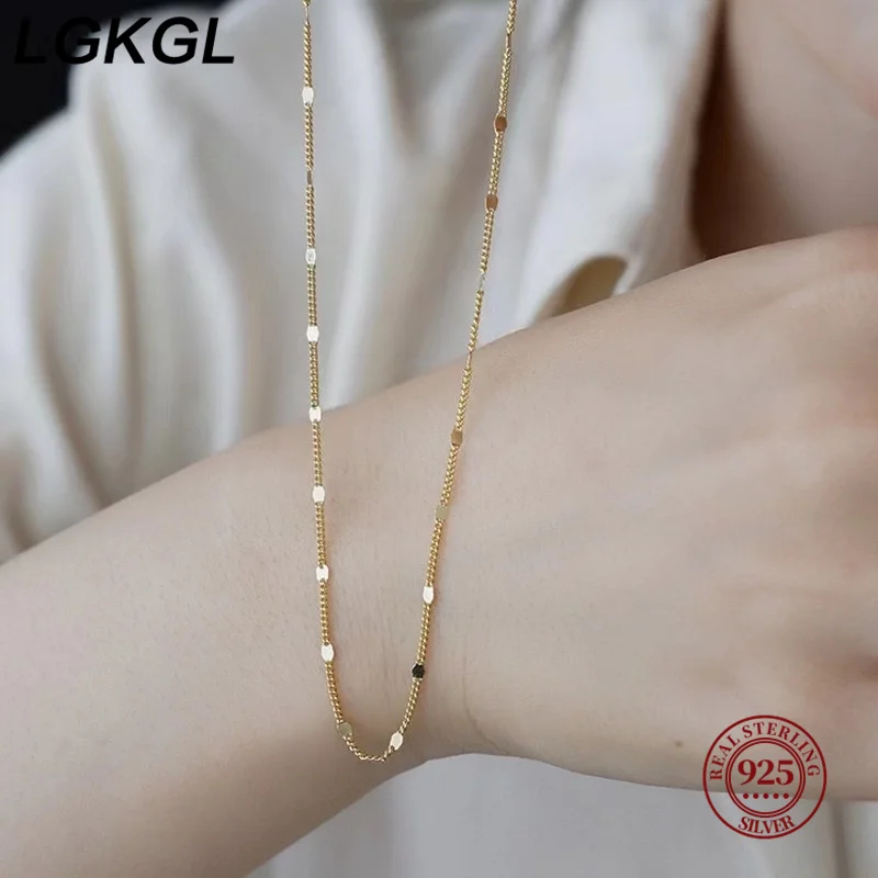 LGKGL  real 925 silver necklace women\'s sterling silver collarbone chain necklace glitter chain necklace silver jewelry