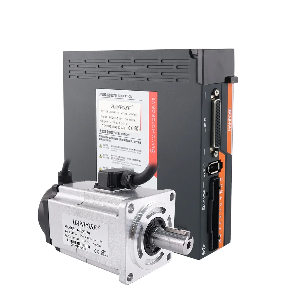 ZXY High Performance Servo Motors Asd220 220v 200w 60ssp20 Brake Ac Servo Motor 0.64n.M 1.5a 3000-6000rpm Servo Motor With Drive
