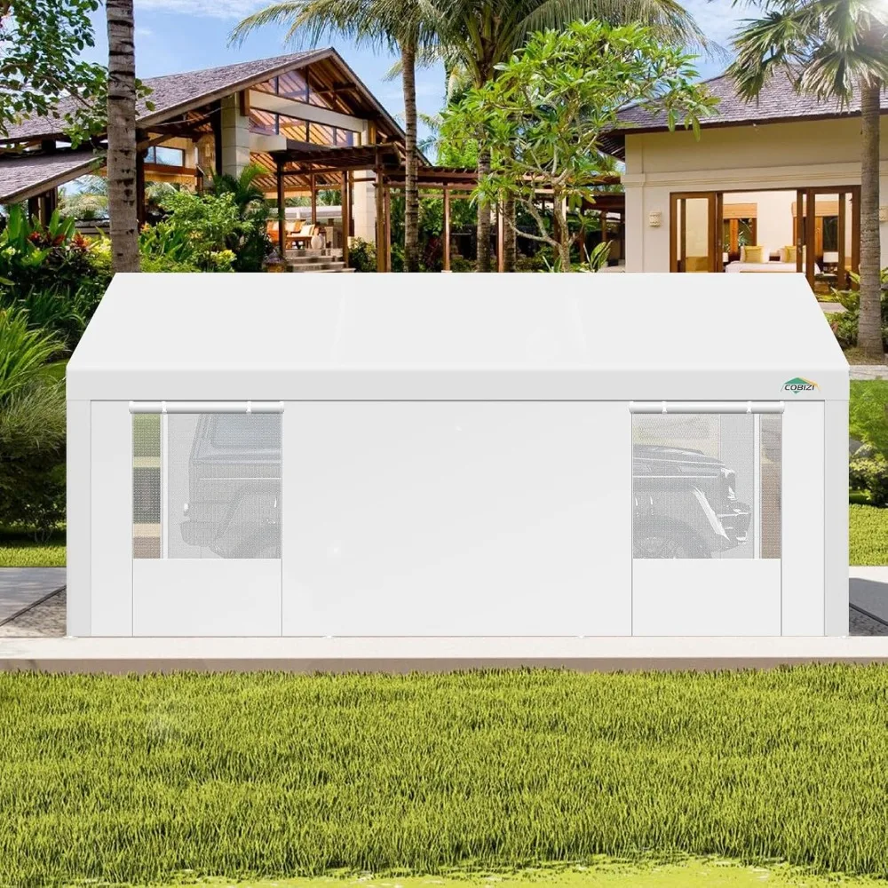Car Ports 12x20 Heavy Duty Portable Garage, Upgraded Canopy with Removable Sidewalls, Ventilated Windows & Built-in Sandbags, W