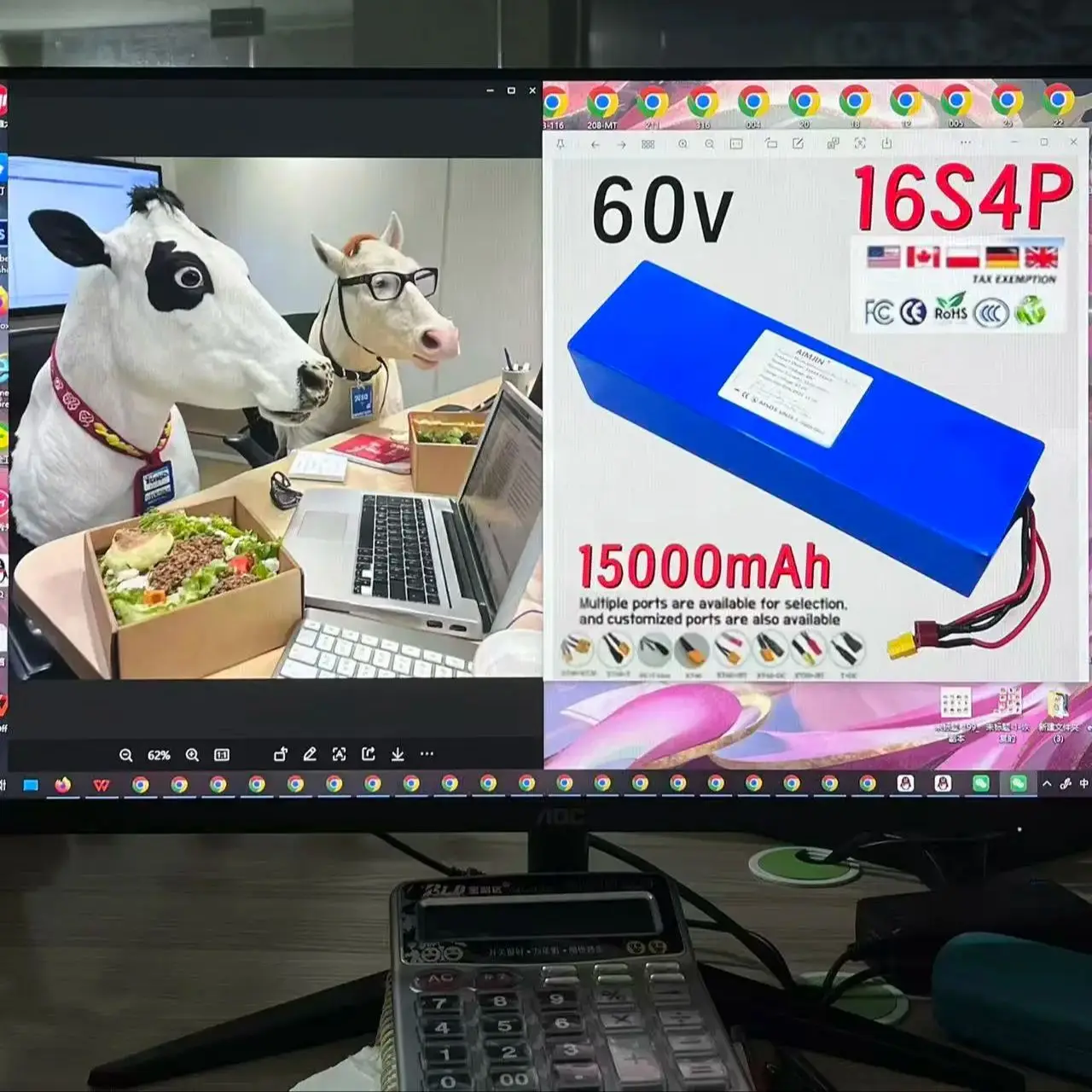 

high-power New 60V 15Ah battery 18650 16S4P 15000mAh 2000W lithium battery with built-in BMS lithium-ion battery pack