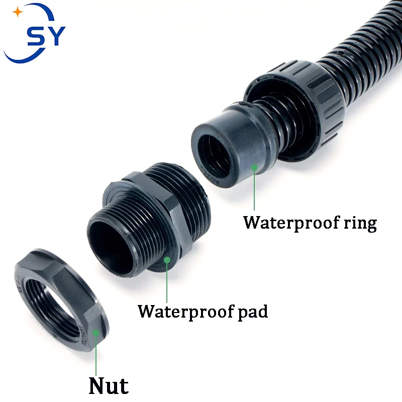 Bellows Waterproof Connector PG7-AD10/PG48-AD54.5 Wave Pipe Lock Head External Thread Connection To Withstand Water Pressure