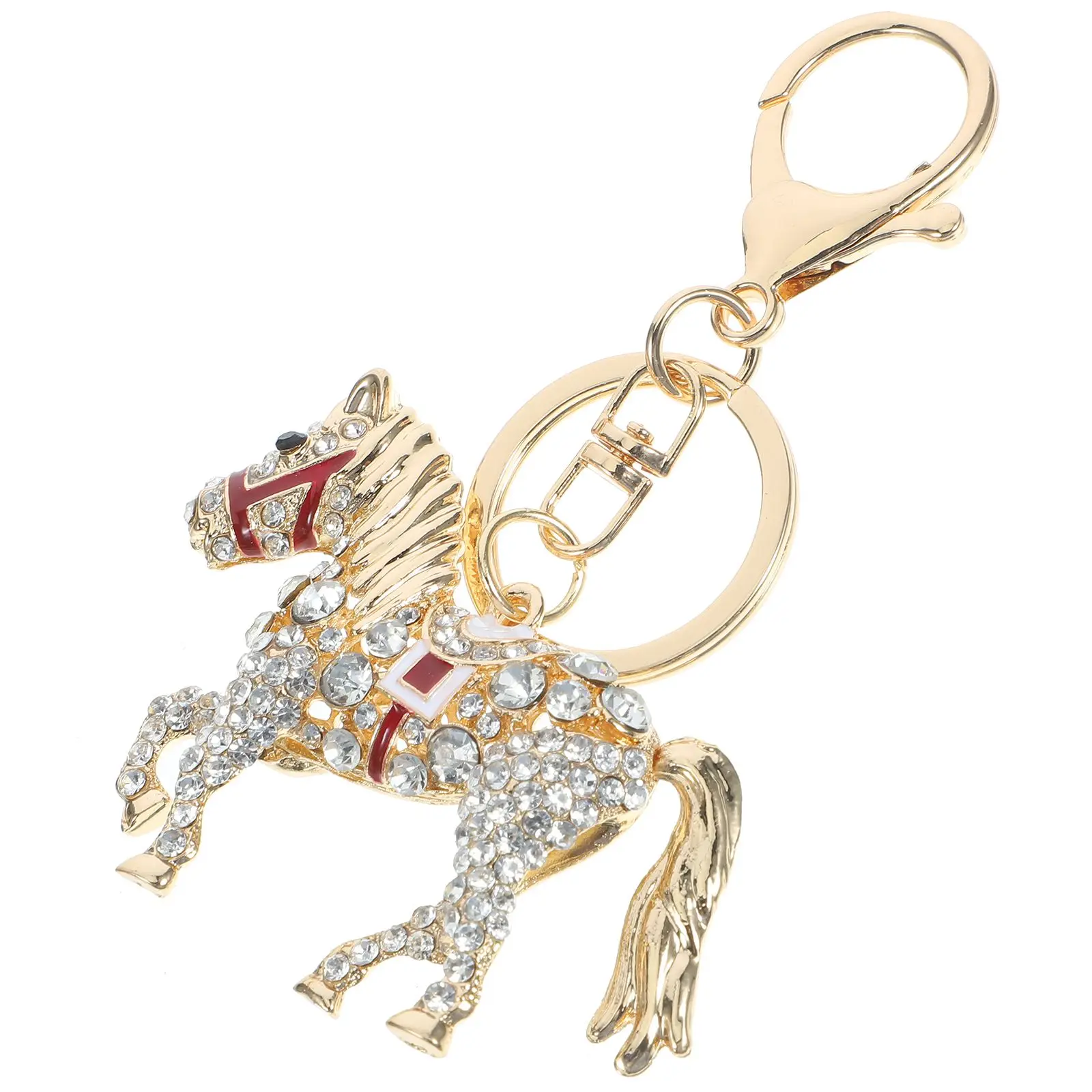 Horse Pendant Key Chain Key Ring Bling Crystal No Fade Rust Metal Great Keys Bags Zippers Gifts Fashion Men Women Cute Mini