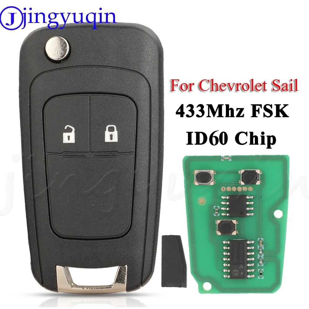 Jingyuqin Für Chevrolet Sail Cavalier Aveo 2019-2021 2-Tasten-Klappfernbedienung Autoschlüssel 433MHz FSK ID60 Chip