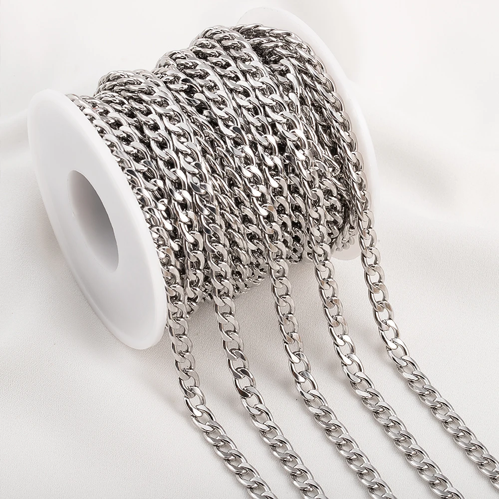 1Meter 2Meters 3-7mm Stainless Steel Cuban Link Cable Chains for DIY Necklace Bracelet Anklet Jewelry Making Accessory view 3