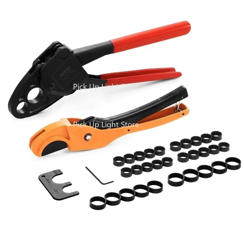 

Pipe Crimper Tool Kit Angle Dual Head Combo PEX Crimping for 1/2" and 3/4" Copper Crimp Rings Tubing Cutter Bender