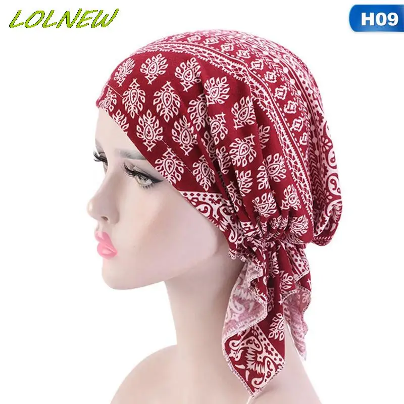 Pre-tie Style Spring Summer Brand Skullies Beanies Women Turban Chemotherapy Cap New Stretch Cotton Printing CHEMO CAP