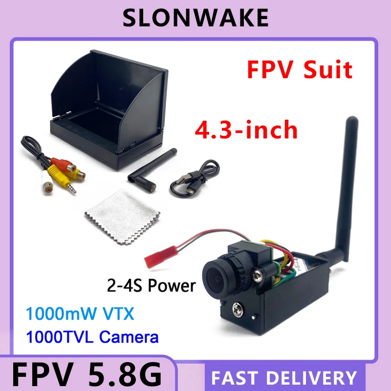 SLONWAKE FPV Long Range 5.8G 48CH 1W VTX & Camera FPV 4.3 inch monitor 56CH For RC Multicopter FPV Drone