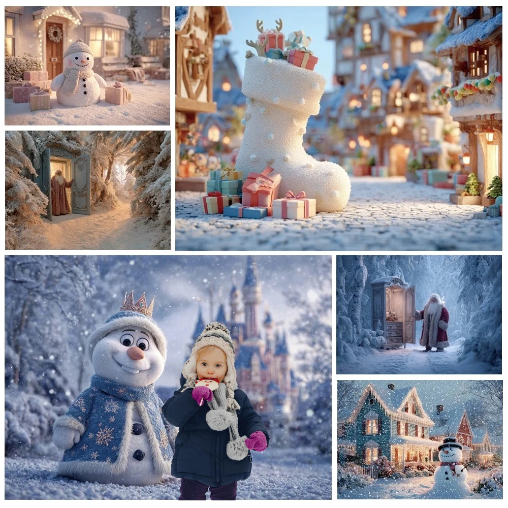 

MOON.QG Fairy Christmas Photography Backdrop Santa Snowman Town Background Wallpaper Photo Studio Photozone Portrait Poster