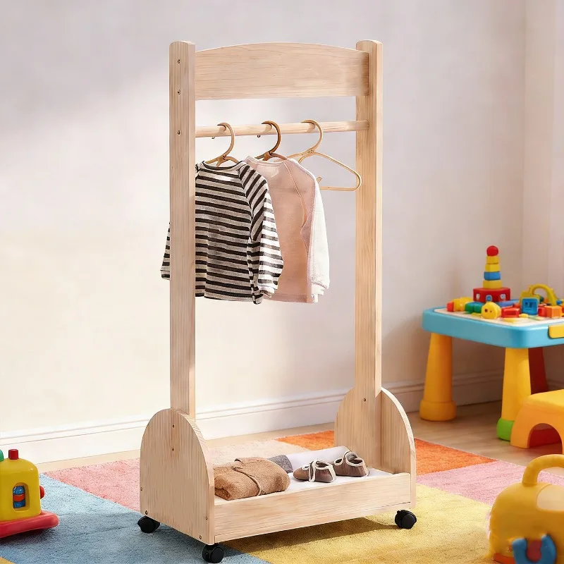Multifunctional coat rack, solid wood floor-to-ceiling vertical, movable clothes rack