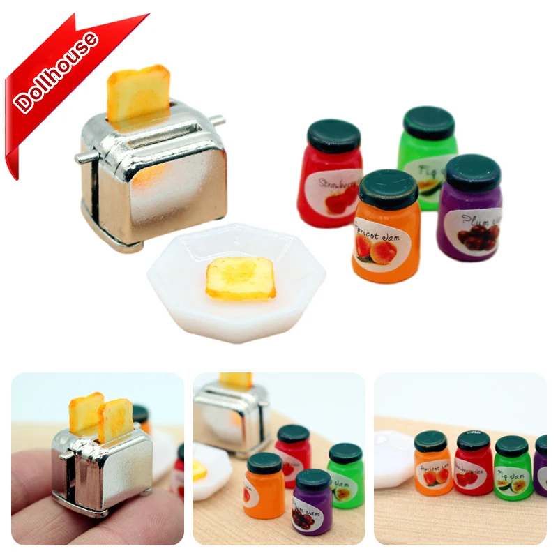 1 مجموعة 1:12 دمية مصغرة آلة الخبز الخبز المربى طبق عشاء مزيج نموذج المطبخ المشهد محاكاة اللعب الملحقات #2