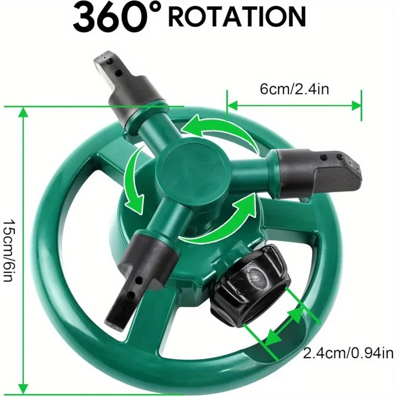 

Adjustable 360° Rotating Garden Sprinkler, 2 Spray Modes 90° Wide & 45° Narrow, Durable Metal Structure for Large Area Lawn Irri