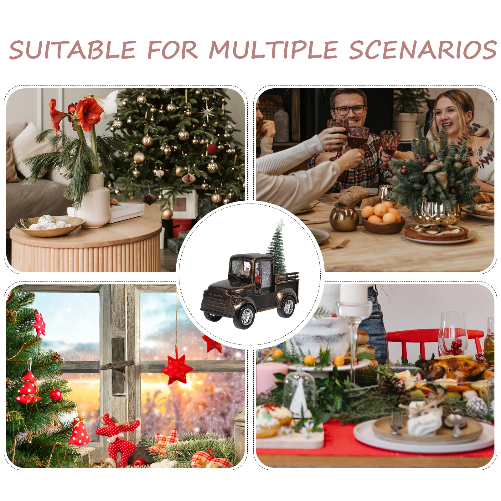 

Christmas Santa Claus Scene Prop Tractor Mini Tree Operated Light Decorative Tabletop Christmas Gift Mini Santa Claus